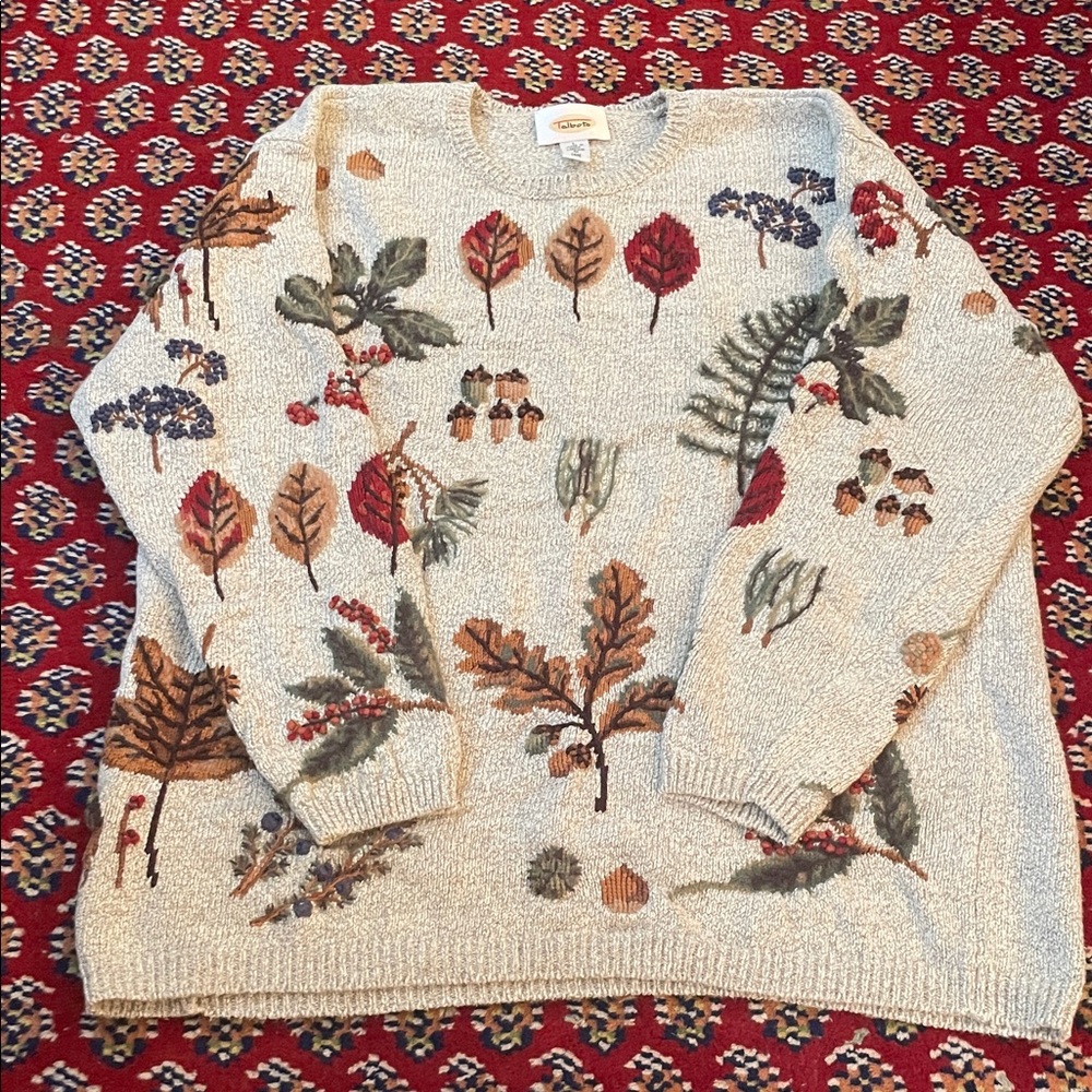 Vintage Talbots Autumn Leaf Pattern Sweater, Size L NWOT - Picture 1 of 8